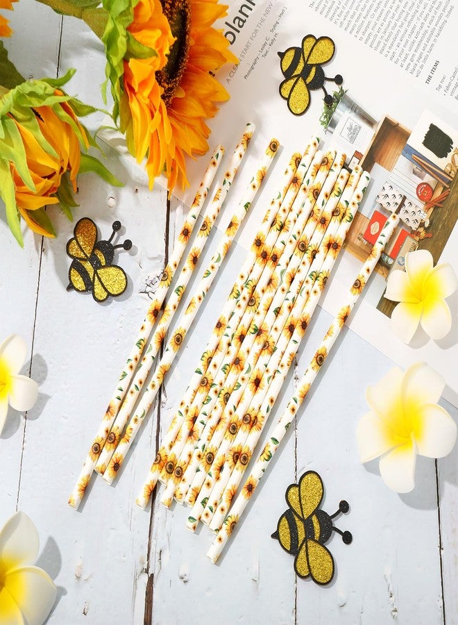 JarThenaAMCS 200Pcs Sunflower Paper Straws Watercolor Yellow Floral Disposable Drinking Straws Summer Party Straws for Juice Shake Cocktail Birthday Baby Shower Wedding Party Supplies - Image 3